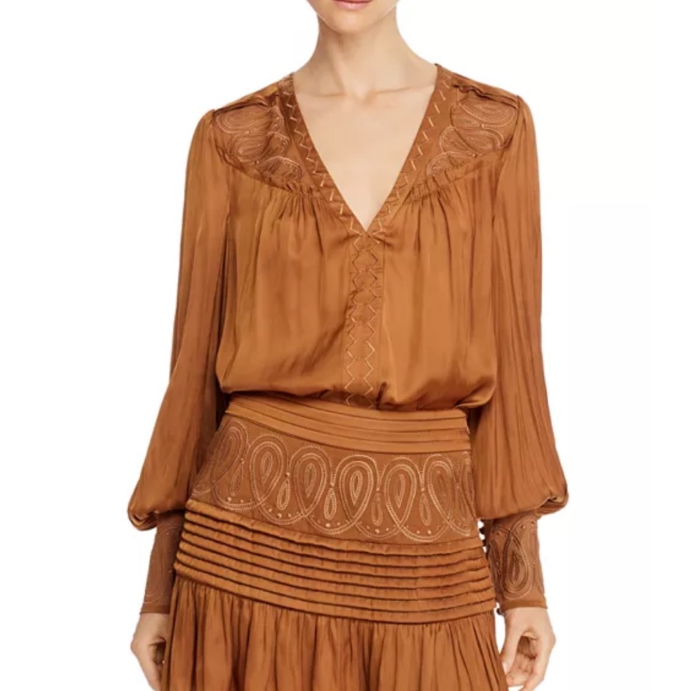 Ramy Brook NWT size xs
Justin Embroidered Bishop-Sleeve Top.